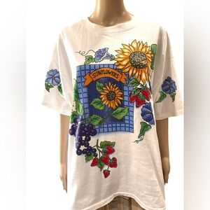 Vintage single stitch granny Sunflower fruit glittery graphic tee